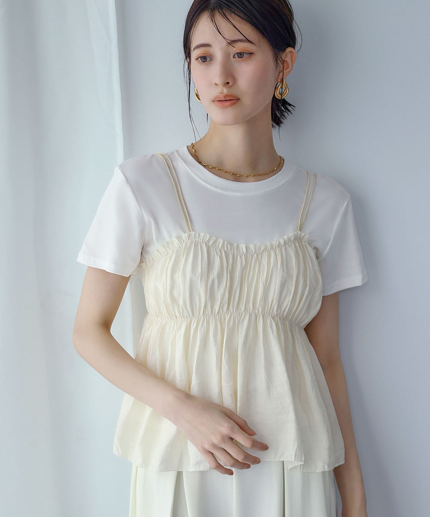 アンピルーラ Ampirula シフォンキャミセットTシャツ セット （アイボリー） アイボリー