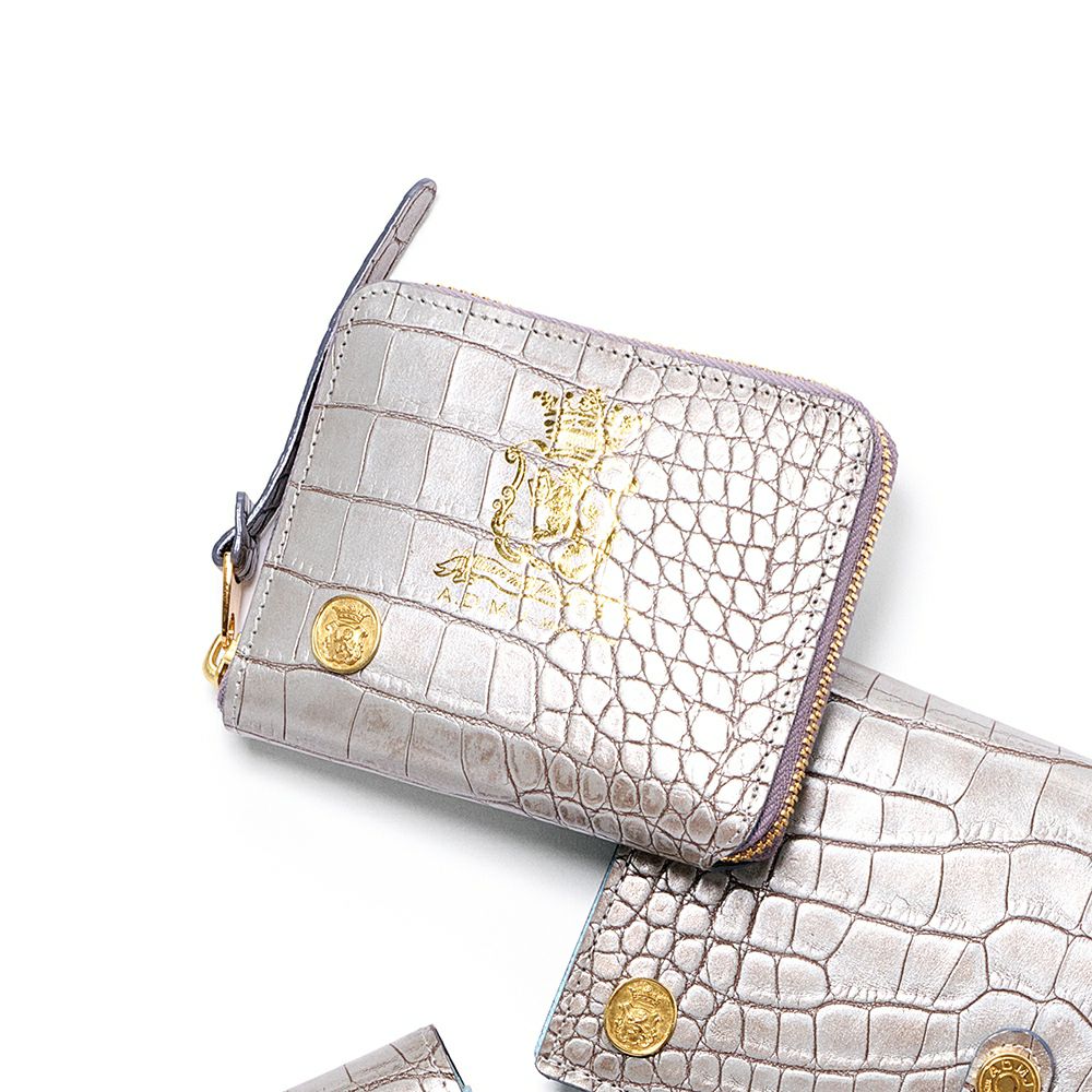 【日本製 |軽量】アクセソワ ドゥ マドモワゼル A.D.M.J. クロコ型押しスモールウォレット （WHITE PEARL） WHITE PEARL