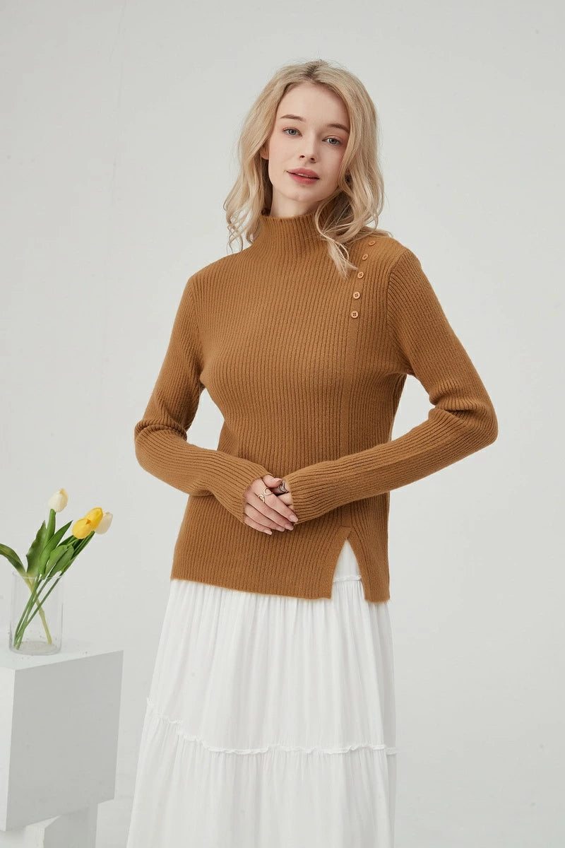 アイローズミラージュ Airose Mirage ニット セーター レディース リブニット ハイネック 長袖 トップス ニットトップス ニットセーター リブ プルオーバー シンプル 着回し オフィス オフィスカジュアル きれいめ 大人 秋冬 春 （マスタード） マスタード