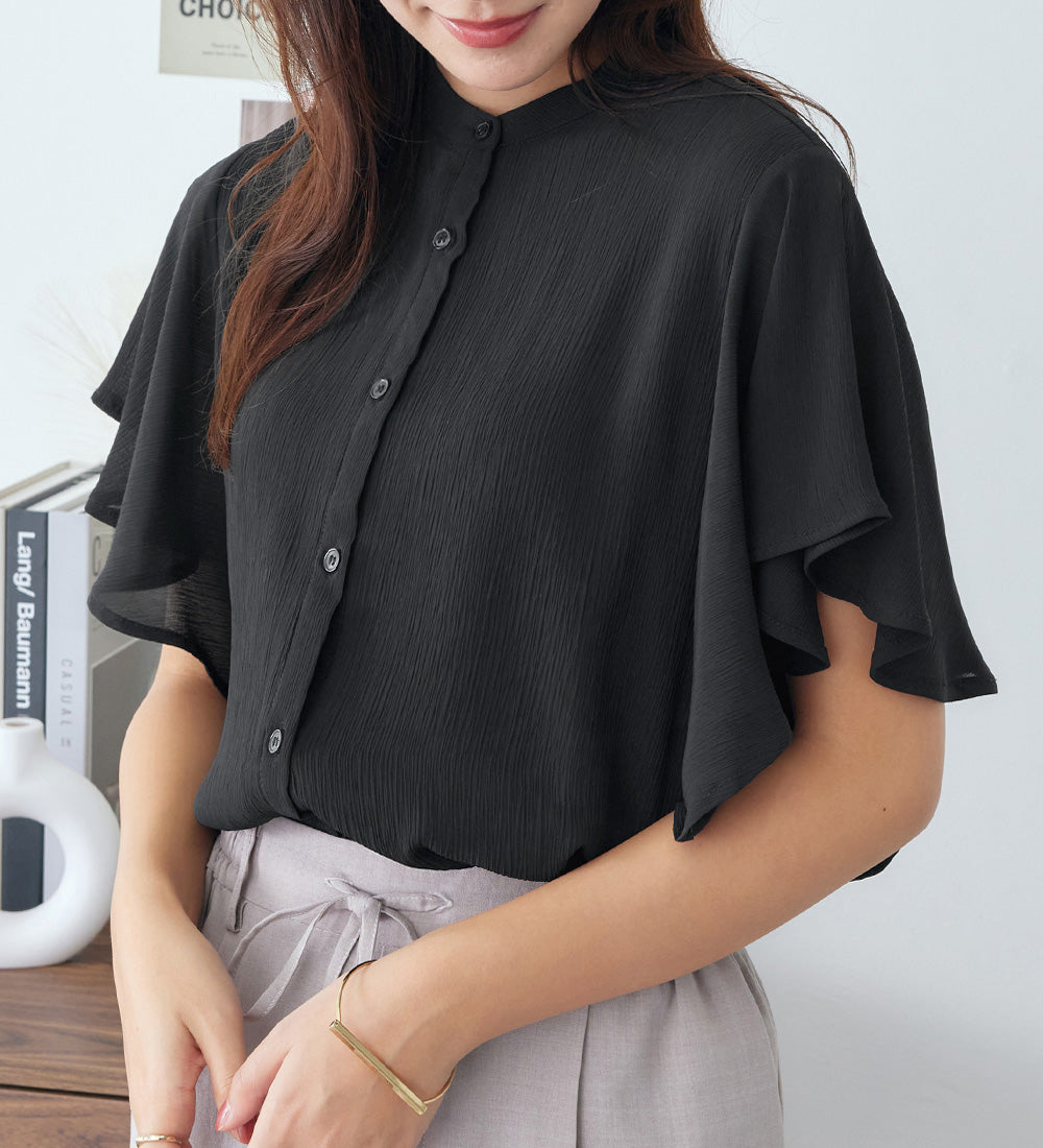 アロッタ Alotta 楊柳シフォンバンドカラーブラウス （ブラック） ブラック