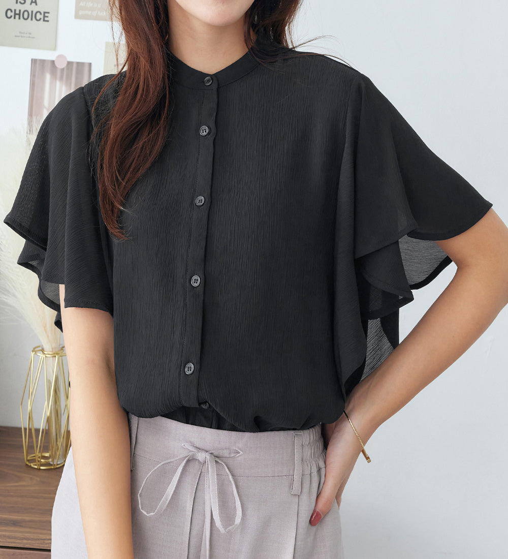 アロッタ Alotta 楊柳シフォンバンドカラーブラウス （ブラック） ブラック