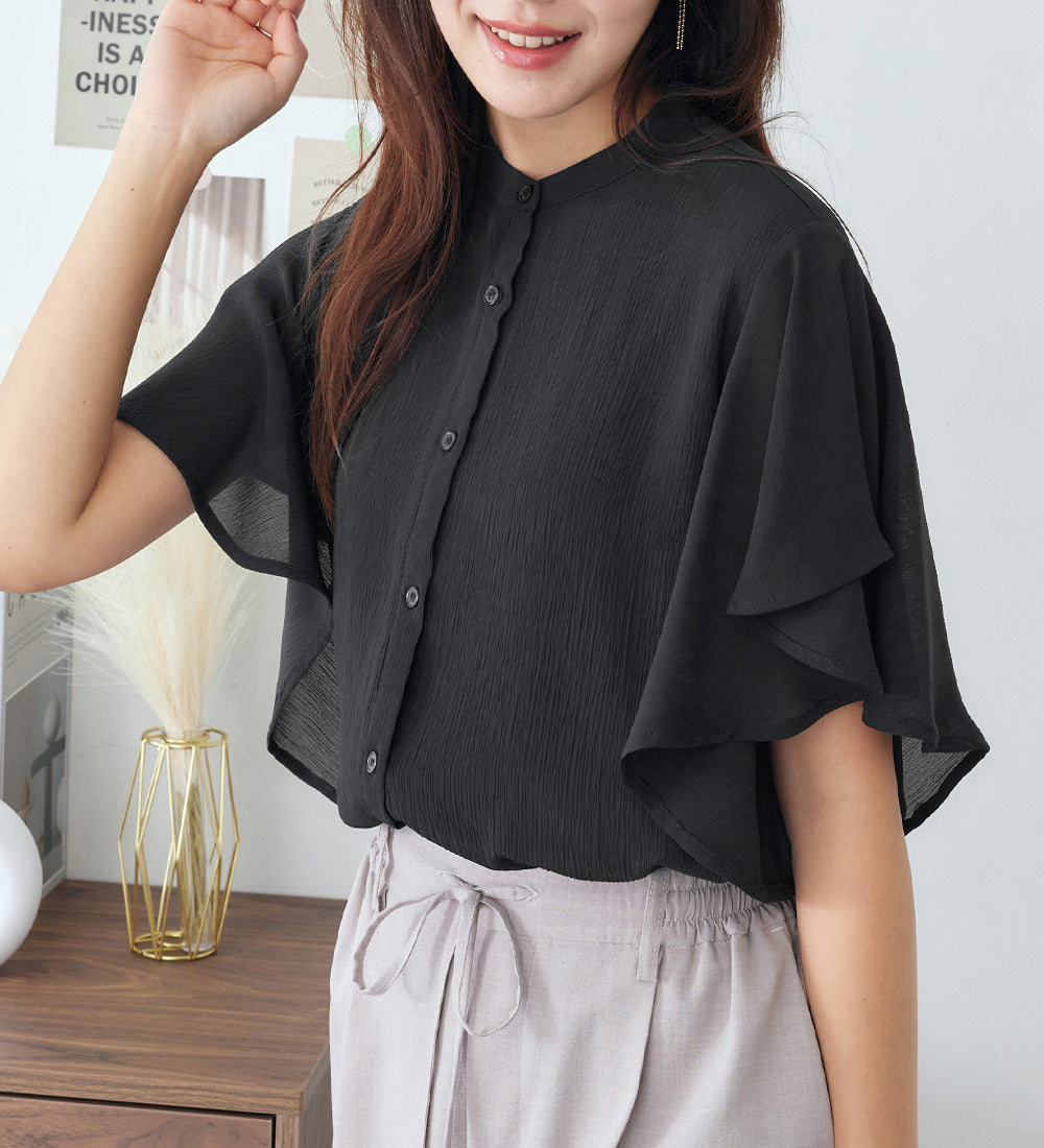 アロッタ Alotta 楊柳シフォンバンドカラーブラウス （ブラック） ブラック