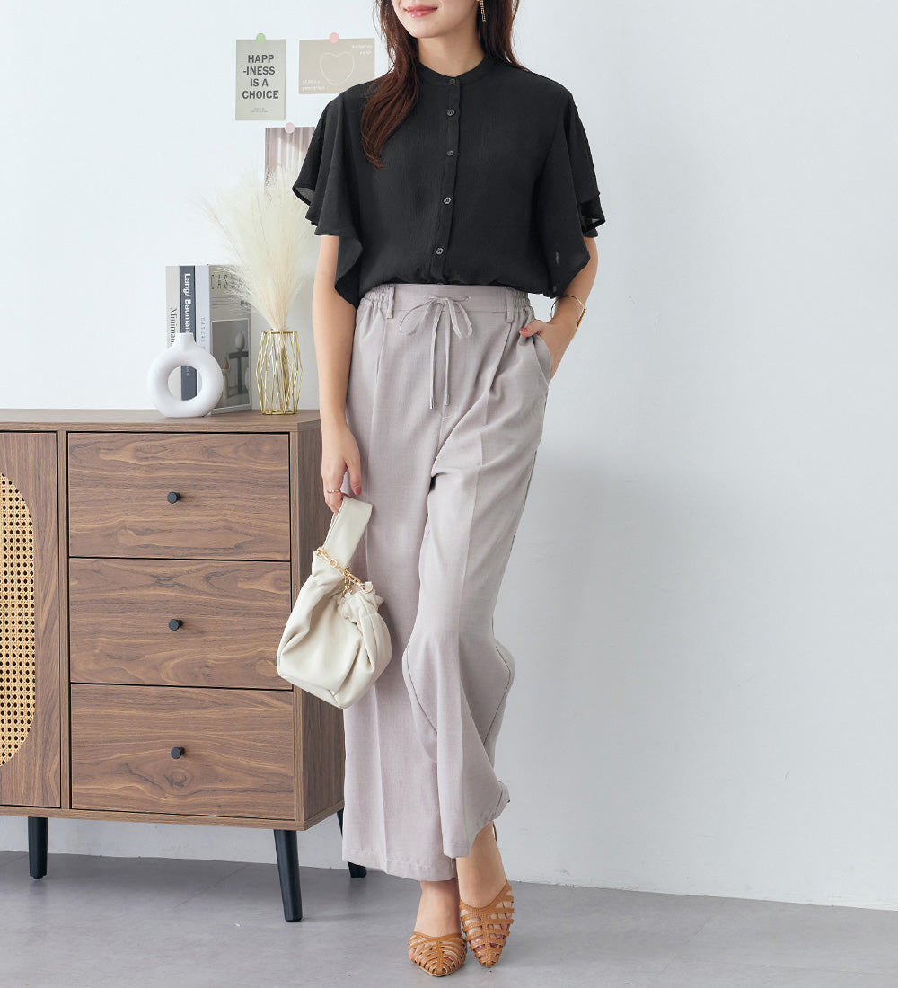 アロッタ Alotta 楊柳シフォンバンドカラーブラウス （ブラック） ブラック