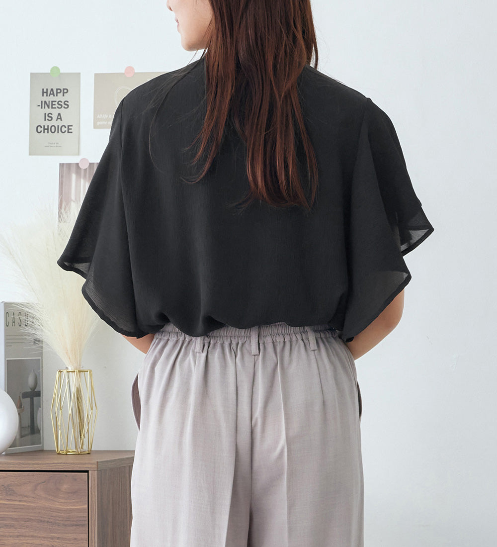 アロッタ Alotta 楊柳シフォンバンドカラーブラウス （ブラック） ブラック