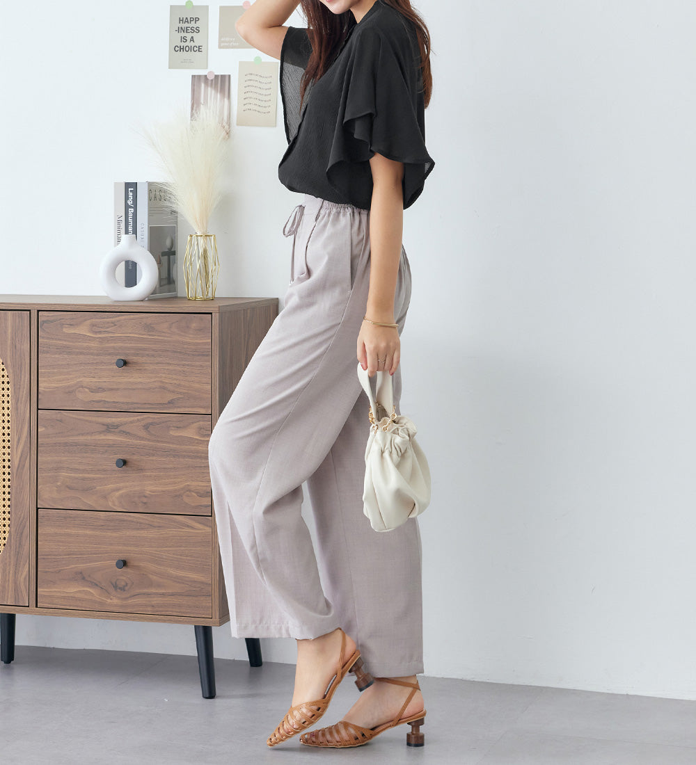 アロッタ Alotta 楊柳シフォンバンドカラーブラウス （ブラック） ブラック