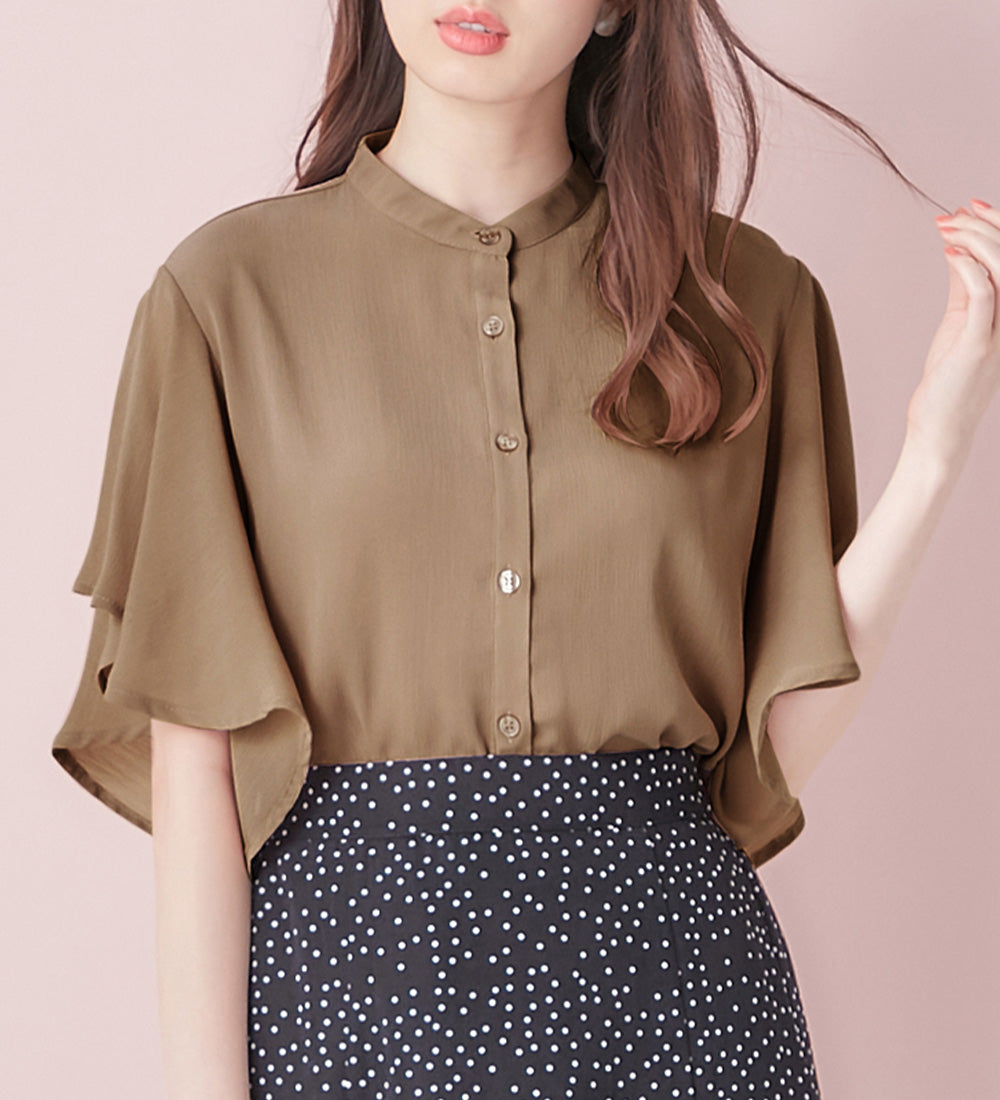 アロッタ Alotta 楊柳シフォンバンドカラーブラウス （ベージュ） ベージュ