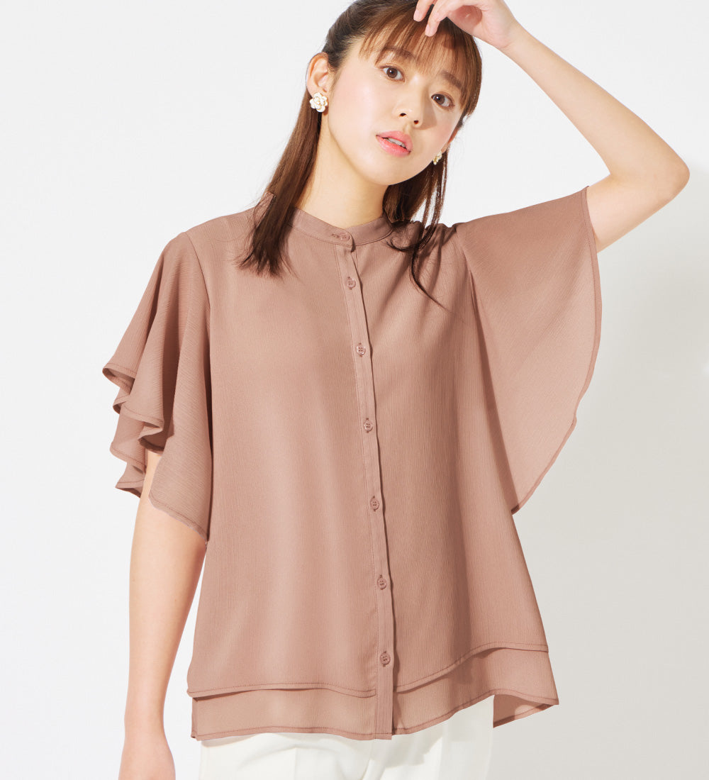 アロッタ Alotta 楊柳シフォンバンドカラーブラウス （ピンクベージュ） ピンクベージュ