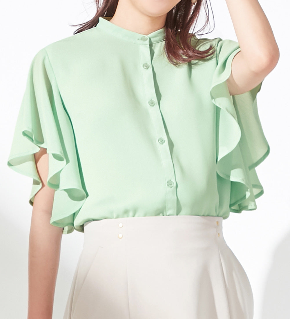 アロッタ Alotta 楊柳シフォンバンドカラーブラウス （ミント） ミント