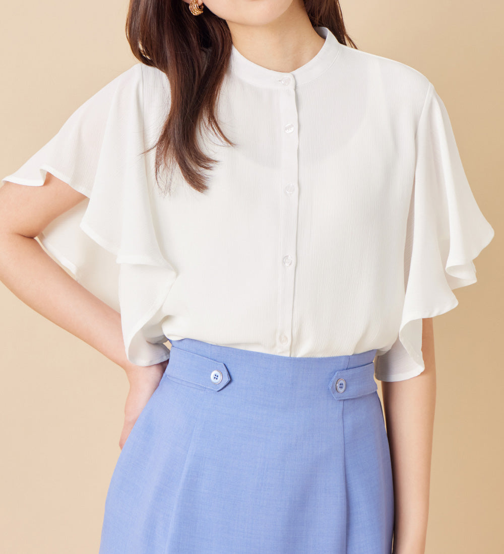 アロッタ Alotta 楊柳シフォンバンドカラーブラウス （オフホワイト） オフホワイト