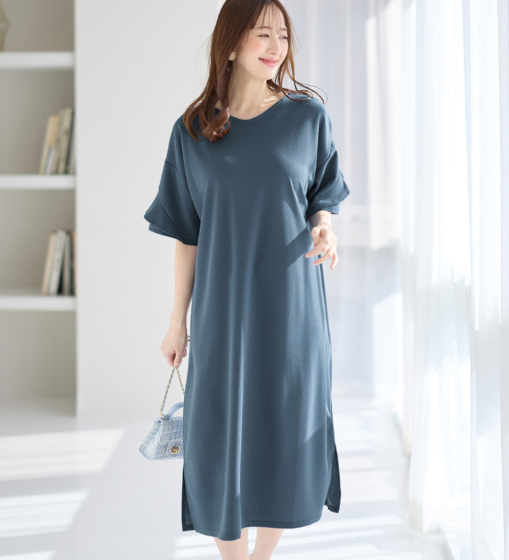 アロッタ Alotta 【4つの機能付】フリル袖Tシャツワンピース （スモーキーブルー） スモーキーブルー