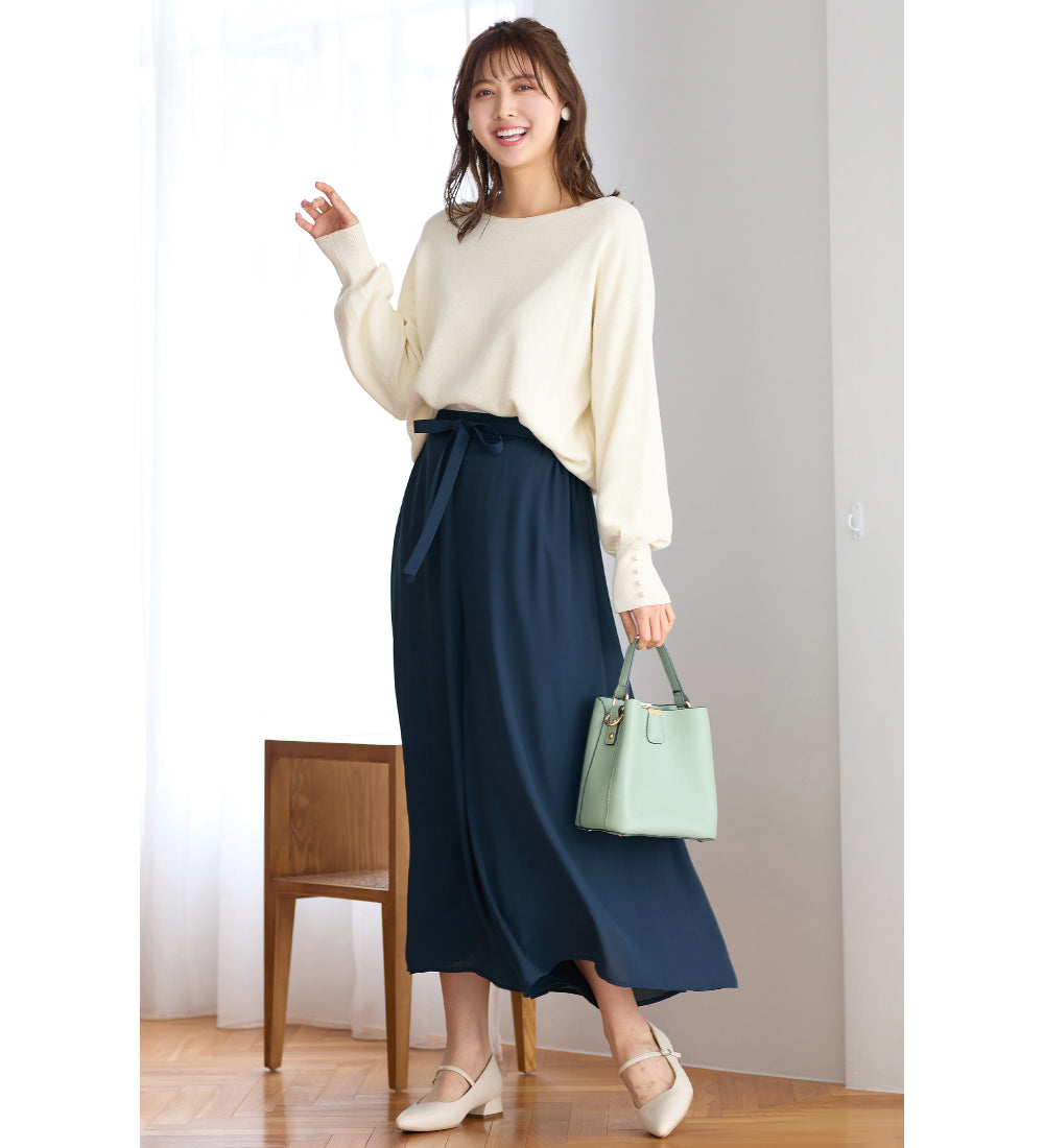 アロッタ Alotta あったか裏地付ふんわりワイドパンツ （ネイビー） ネイビー