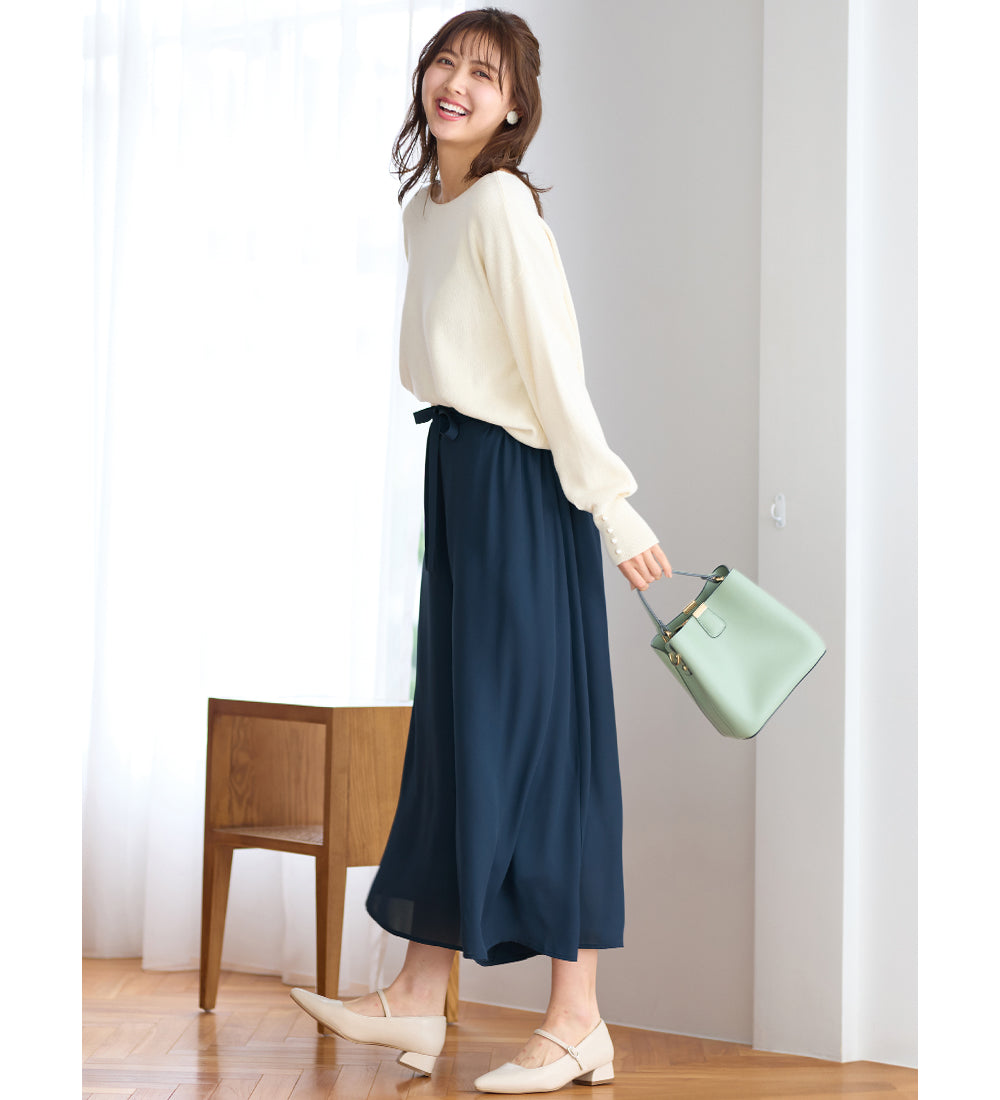 アロッタ Alotta あったか裏地付ふんわりワイドパンツ （ネイビー） ネイビー