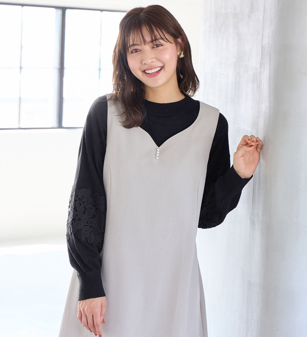 アロッタ Alotta 洗える！カシミヤタッチふんわり袖レースニット