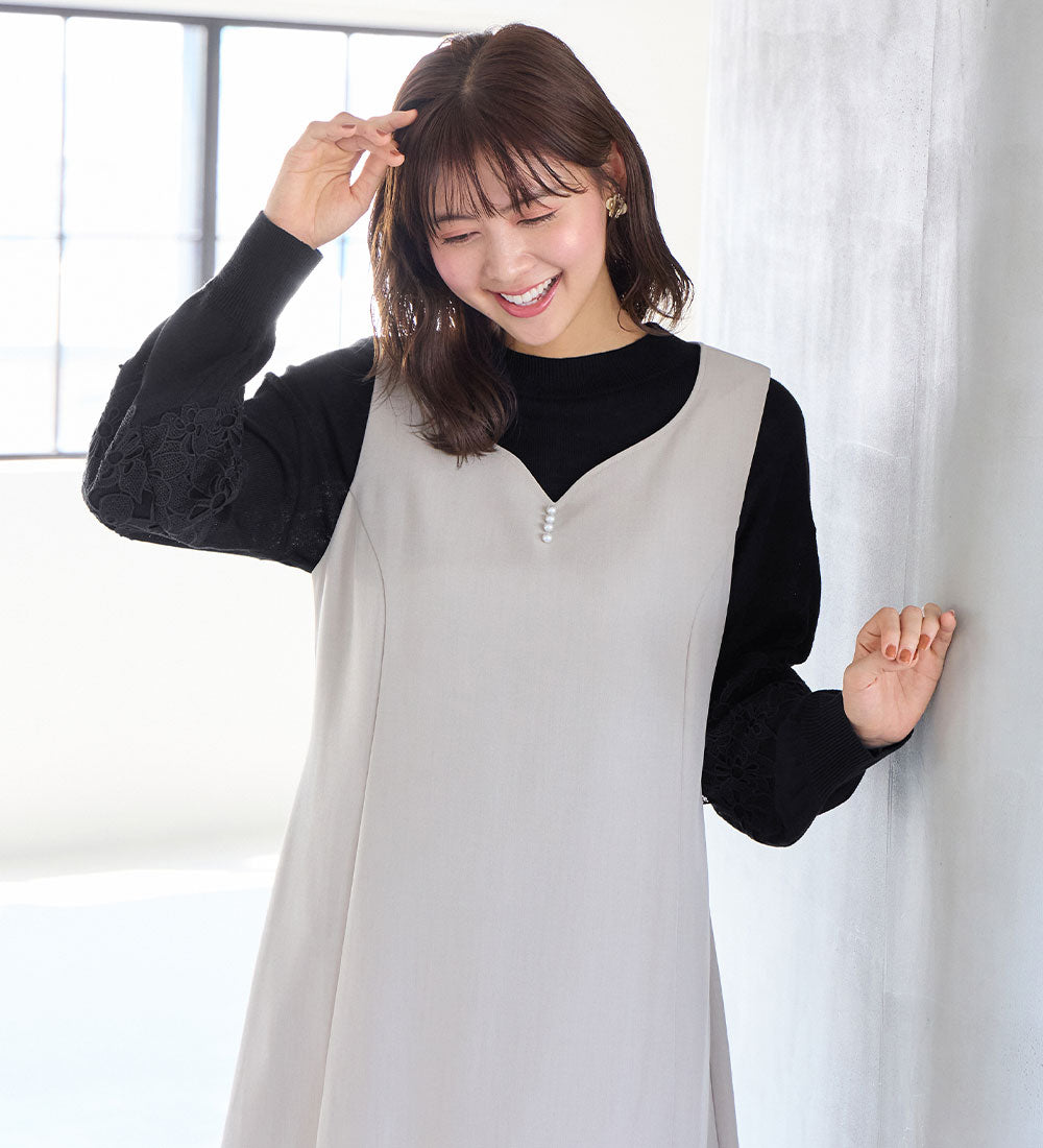 アロッタ Alotta 洗える！カシミヤタッチふんわり袖レースニット