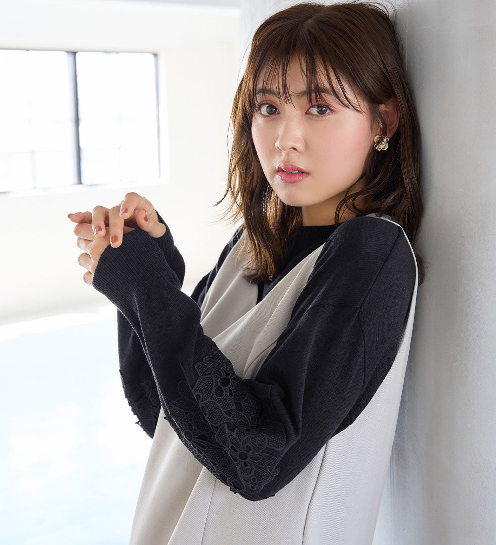 アロッタ Alotta 洗える！カシミヤタッチふんわり袖レースニット