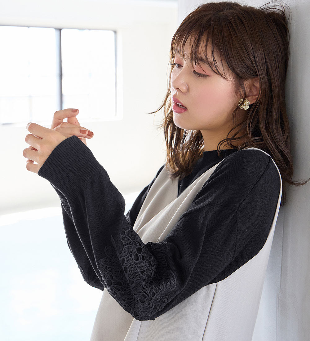 アロッタ Alotta 洗える！カシミヤタッチふんわり袖レースニット