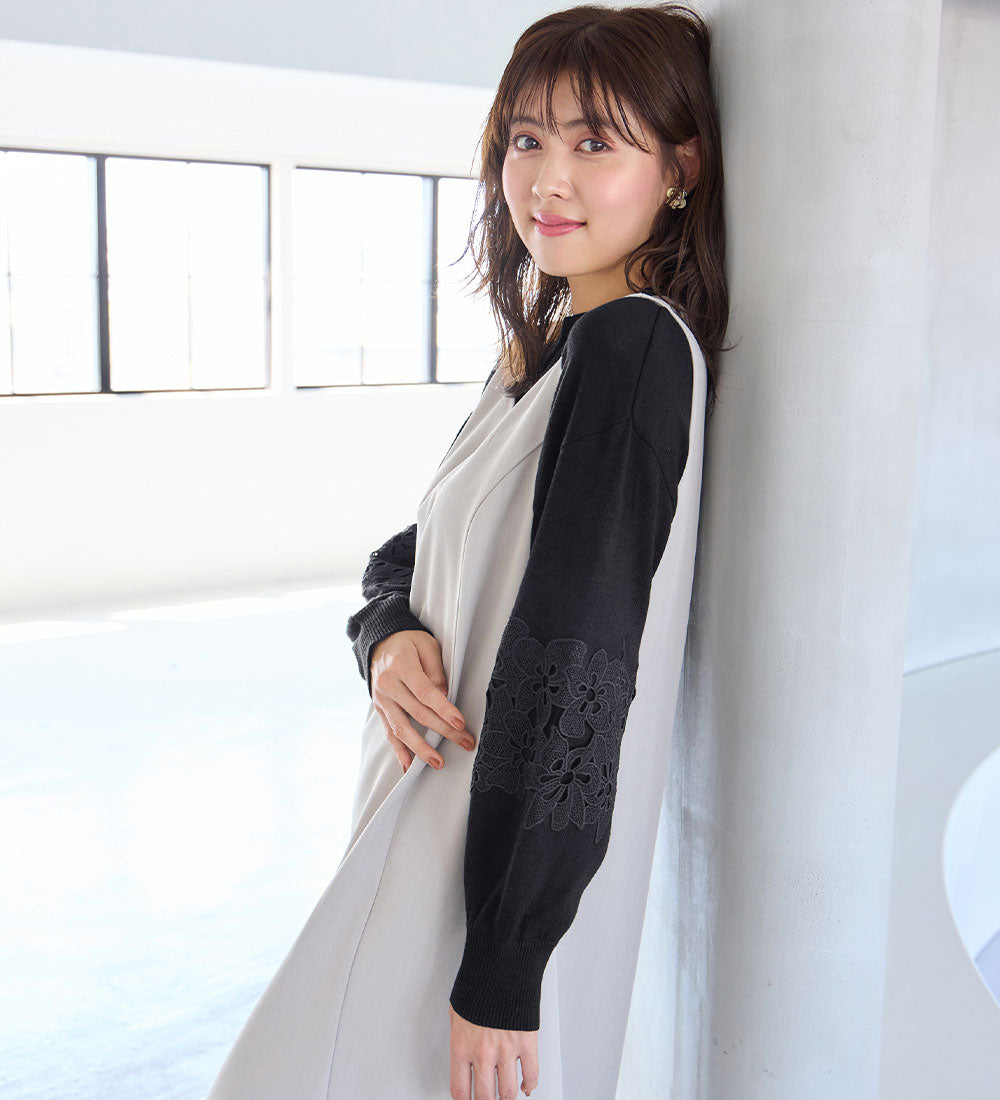 アロッタ Alotta 洗える！カシミヤタッチふんわり袖レースニット