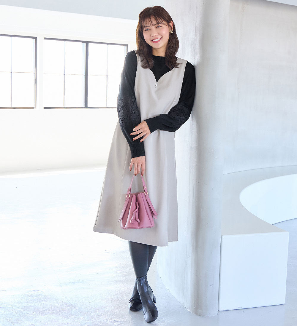 アロッタ Alotta 洗える！カシミヤタッチふんわり袖レースニット