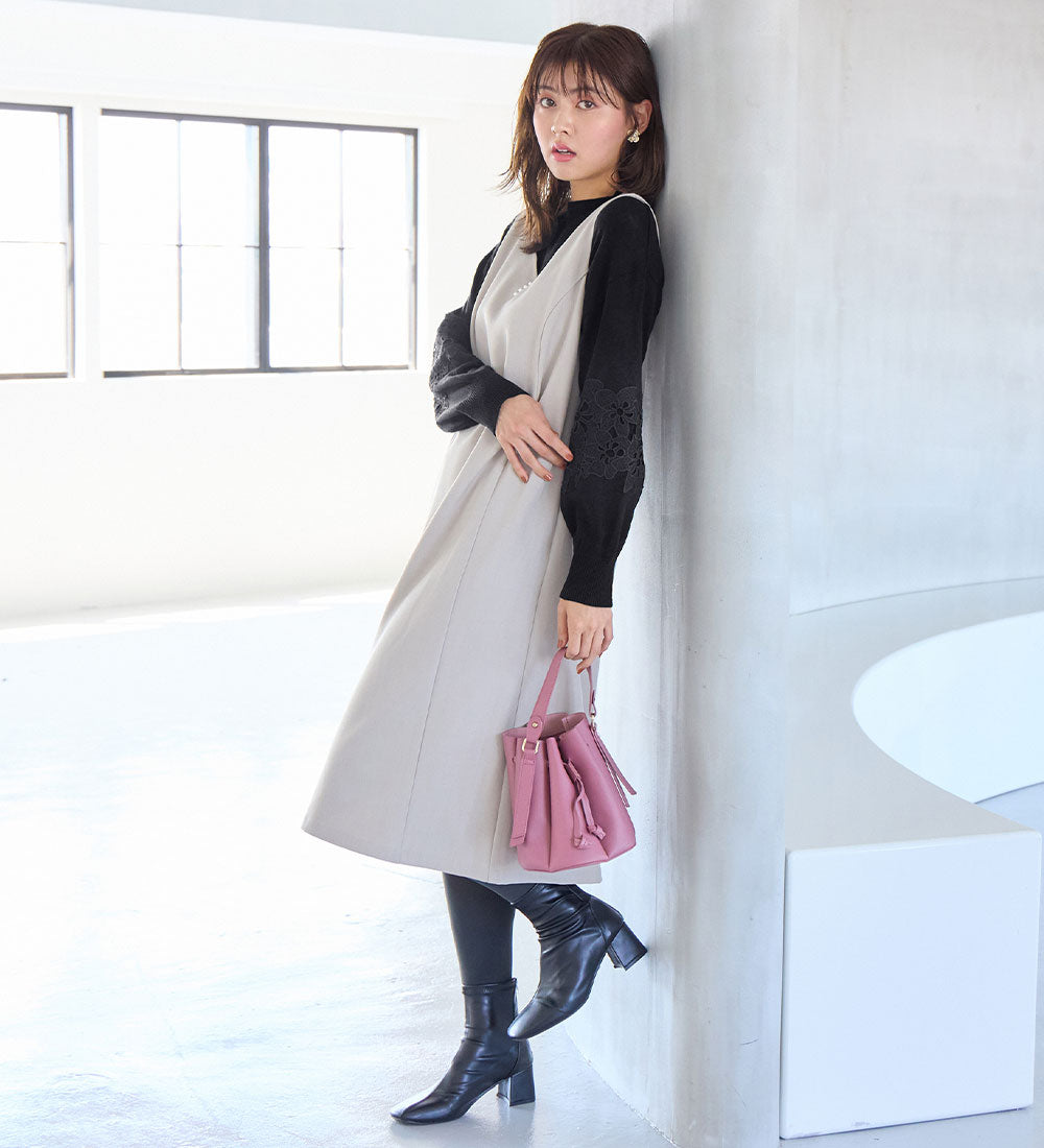 アロッタ Alotta 洗える！カシミヤタッチふんわり袖レースニット