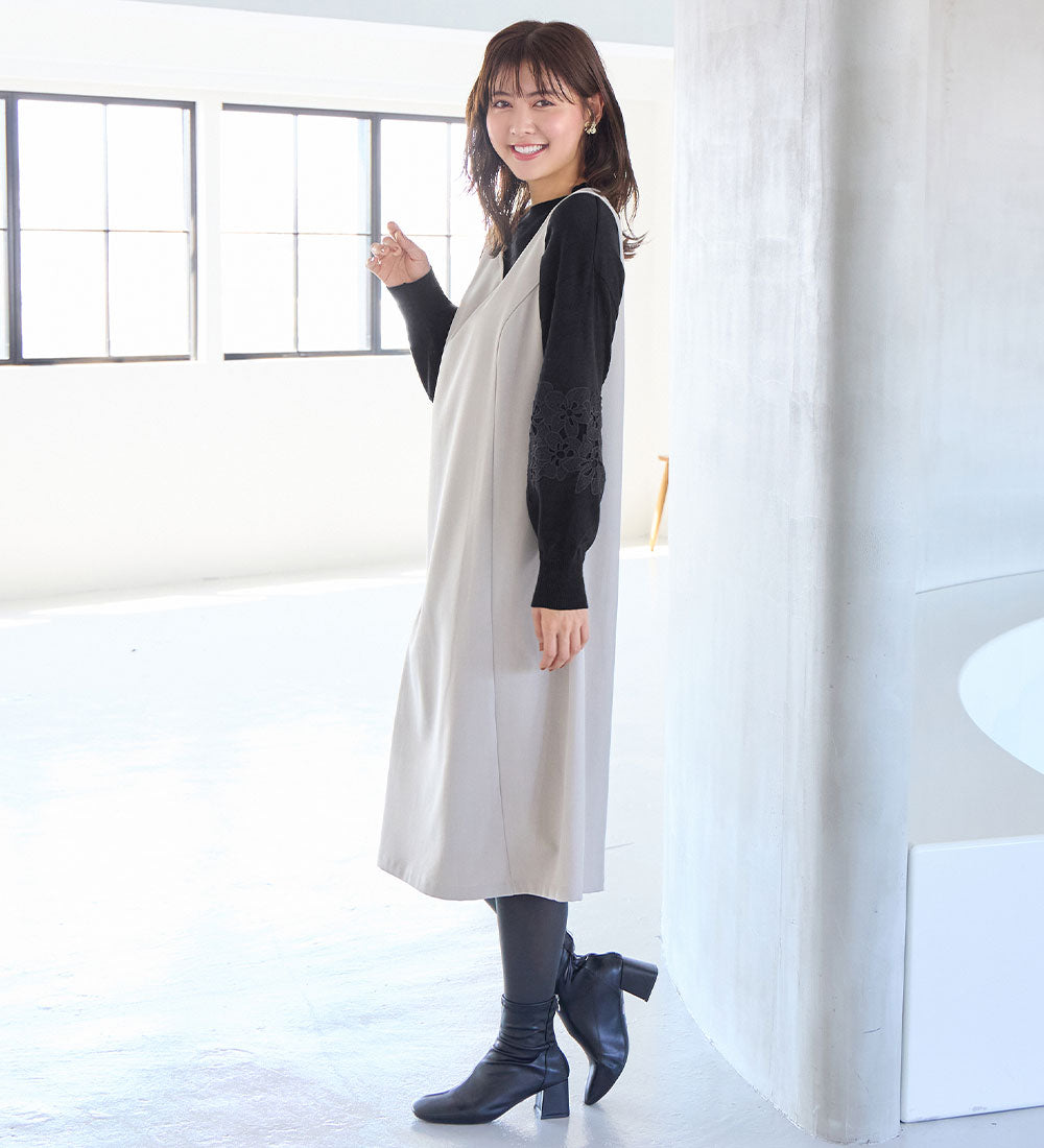 アロッタ Alotta 洗える！カシミヤタッチふんわり袖レースニット