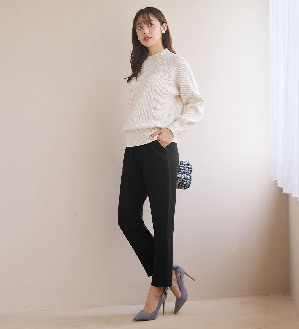 アロッタ Alotta あったか裏起毛カットジョーゼットスリムパンツ （ブラック） ブラック