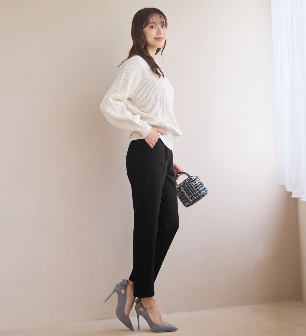 アロッタ Alotta あったか裏起毛カットジョーゼットスリムパンツ （ブラック） ブラック