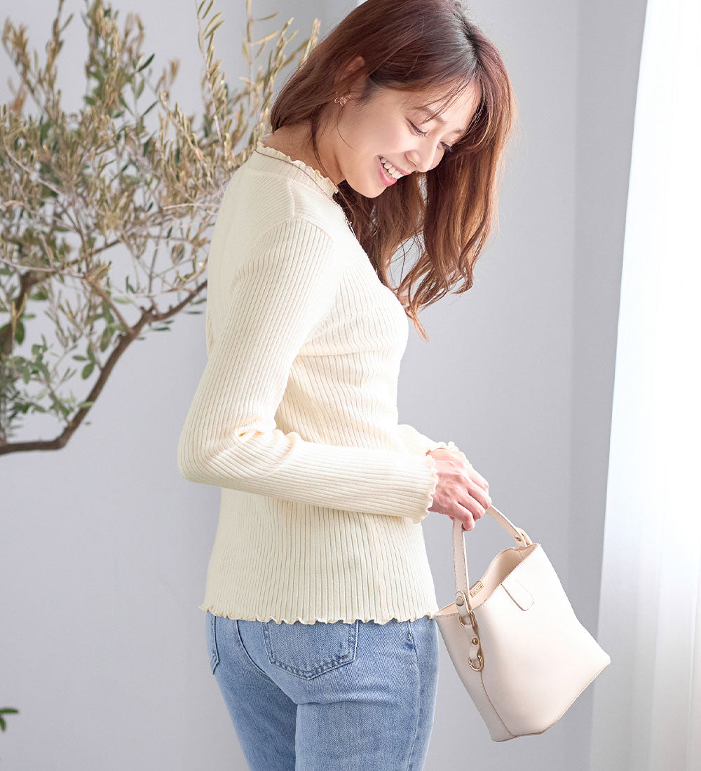 【美人百花掲載】洗える！チクチクしにくいメロウリブニット アイボリー