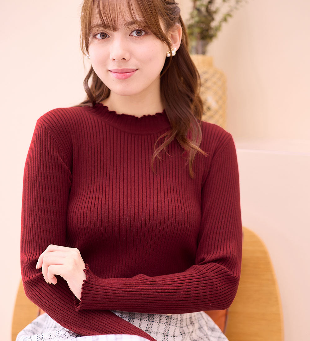 【美人百花掲載】洗える！チクチクしにくいメロウリブニット レッド