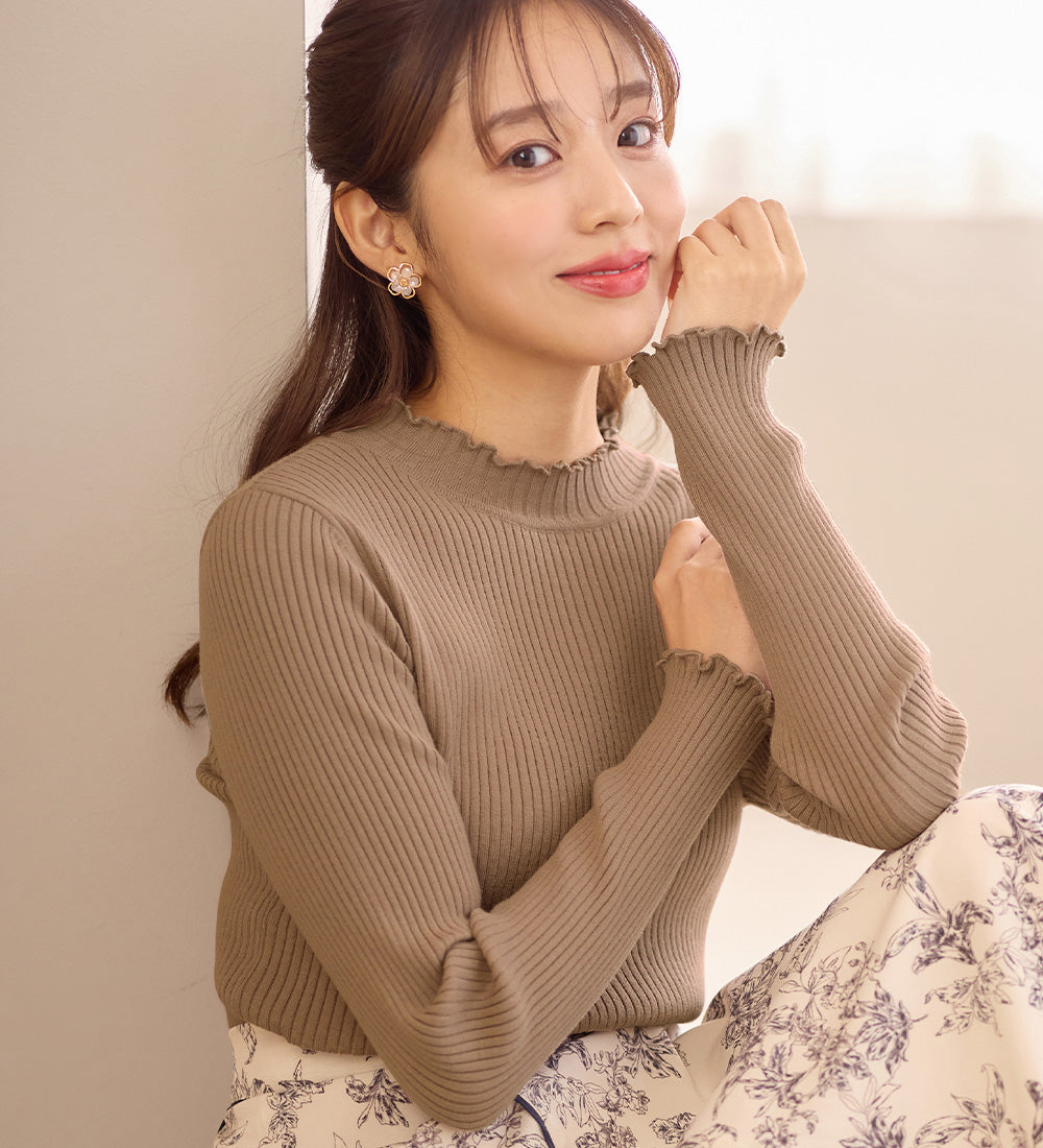 【美人百花掲載】洗える！チクチクしにくいメロウリブニット ベージュ