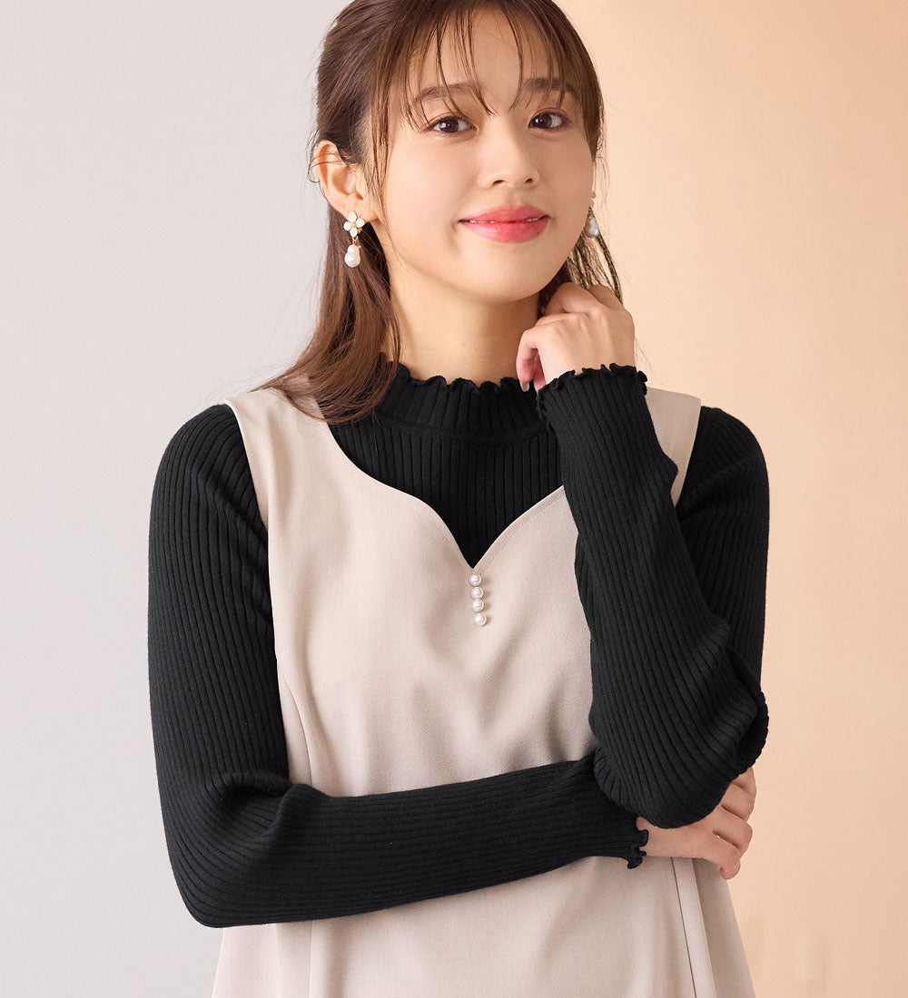 【美人百花掲載】洗える！チクチクしにくいメロウリブニット ブラック