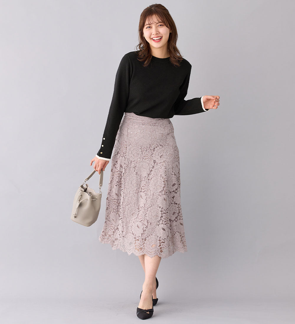 アロッタ Alotta 洗える！もっちりタッチバイカラー袖金ボタンニット （ブラック） ブラック