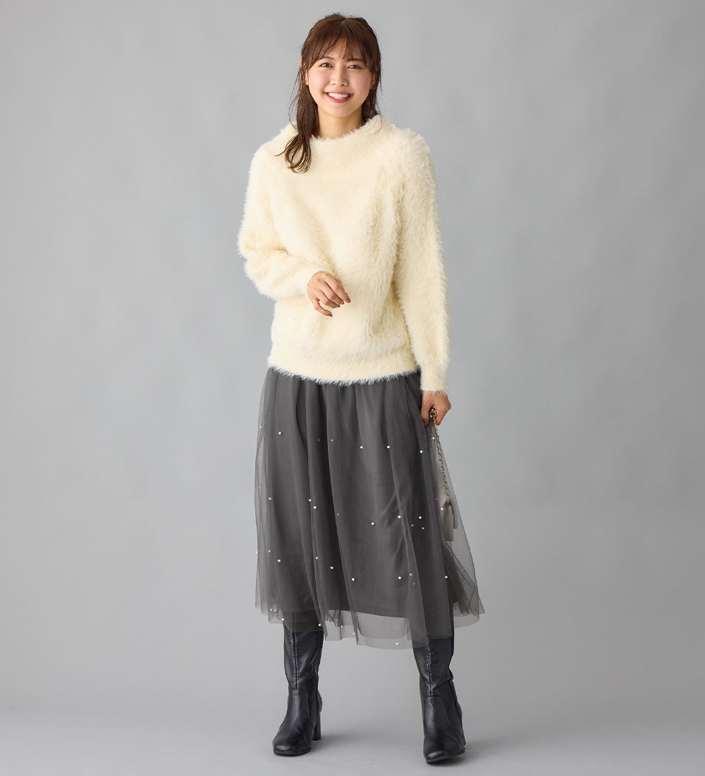アロッタ Alotta 上品パール付きチュールスカート （チャコール） チャコール