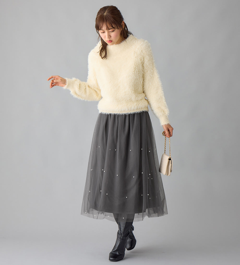 アロッタ Alotta 上品パール付きチュールスカート （チャコール） チャコール