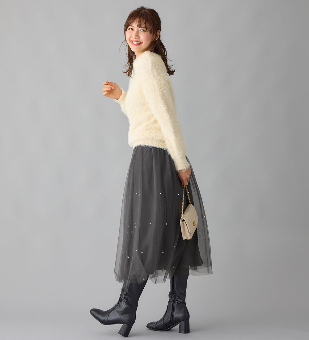 アロッタ Alotta 上品パール付きチュールスカート （チャコール） チャコール