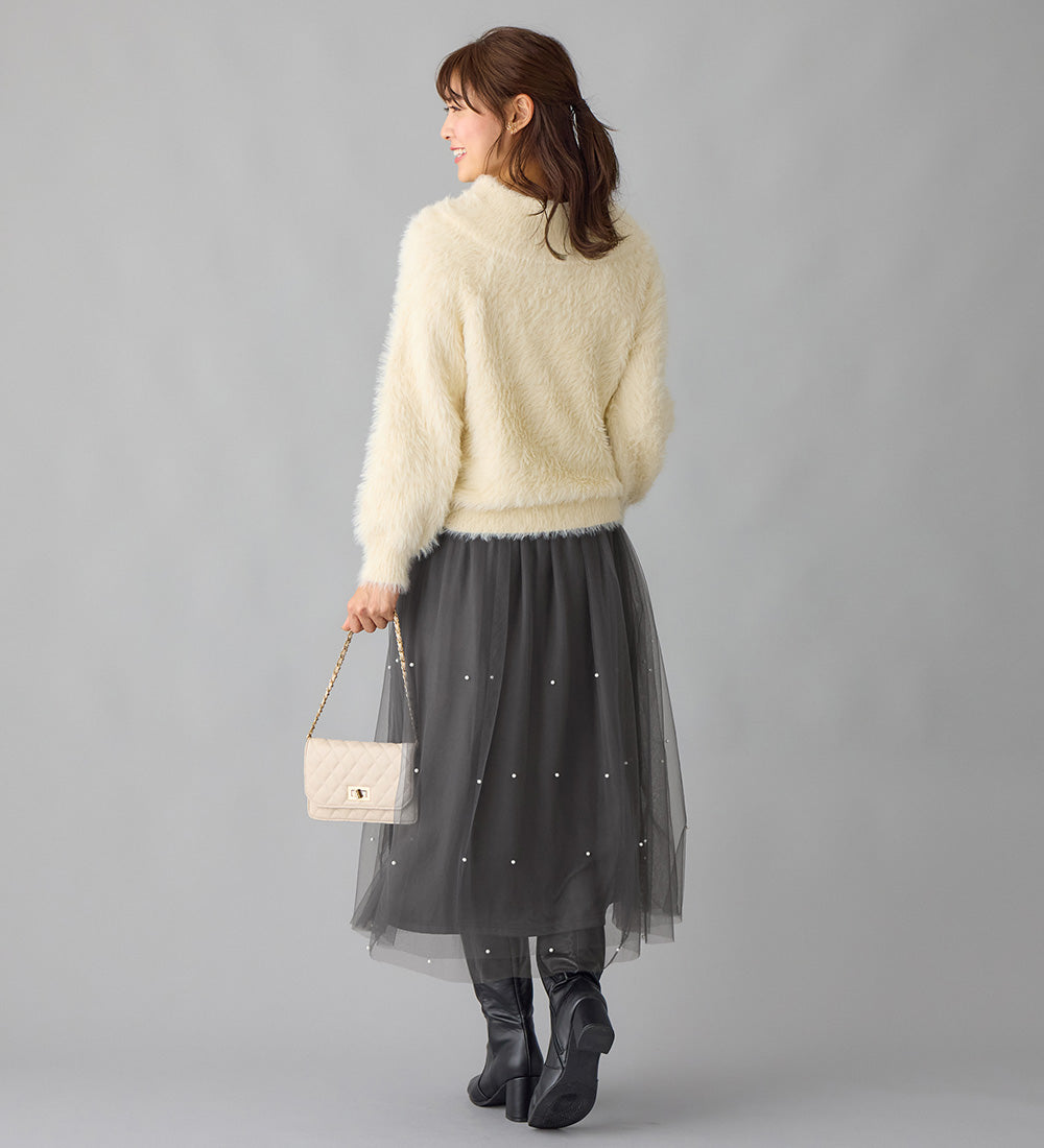 アロッタ Alotta 上品パール付きチュールスカート （チャコール） チャコール