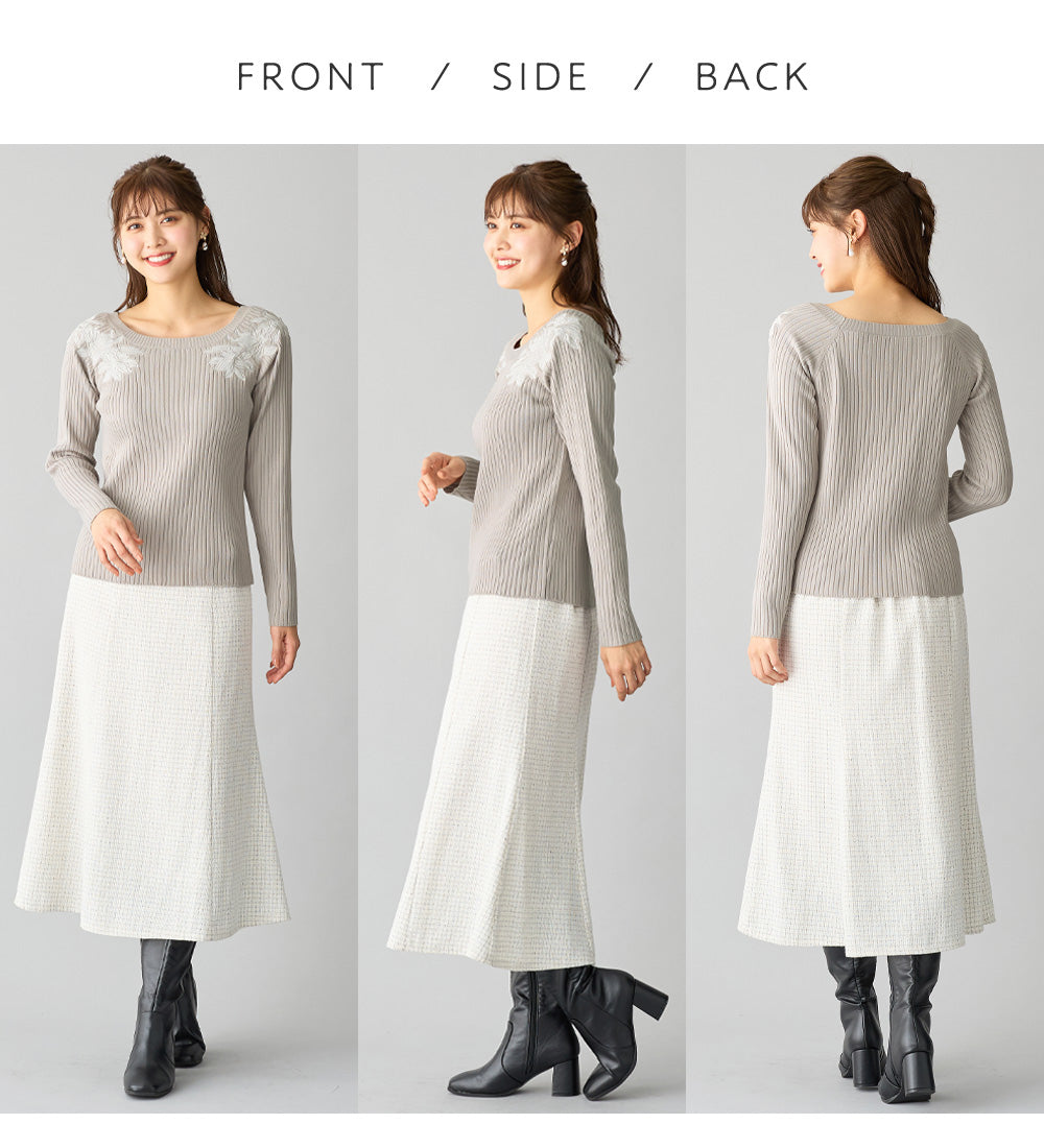 アロッタ Alotta カシミヤタッチ肩刺しゅうニット