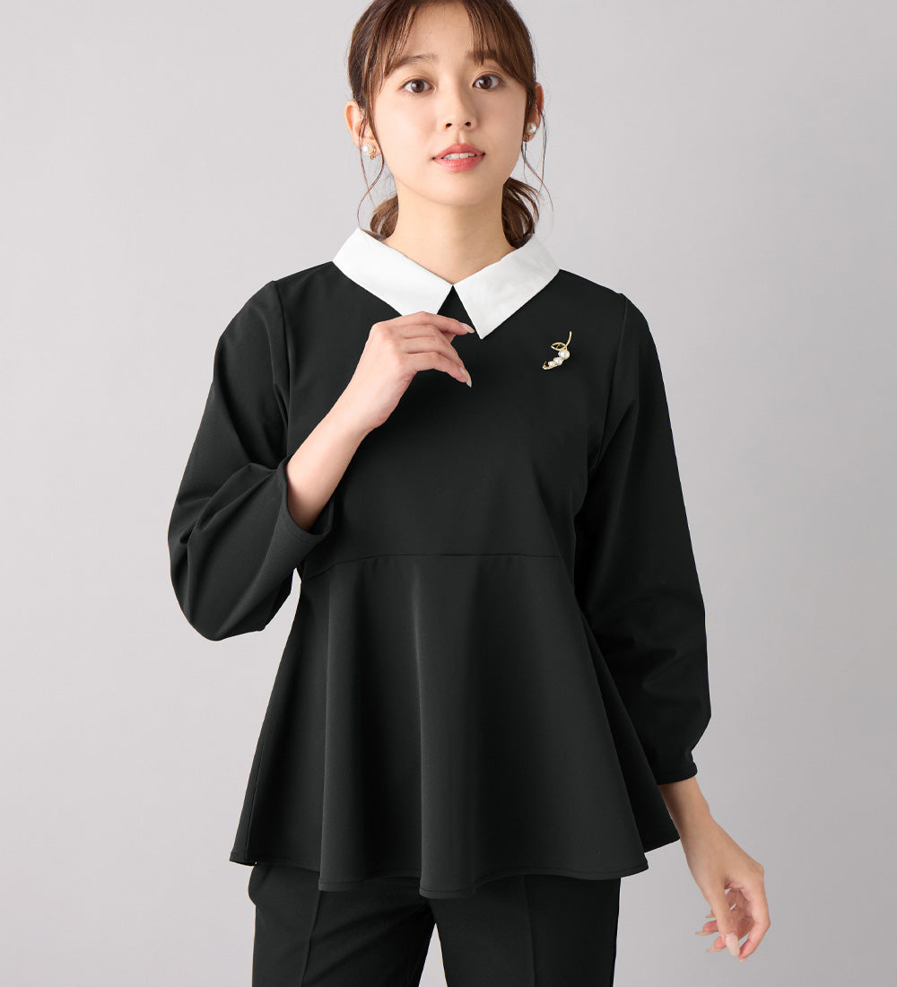 アロッタ Alotta 【嬉しい3つの機能付】ストレッチ素材衿付ペプラムチュニック （ブラック） ブラック