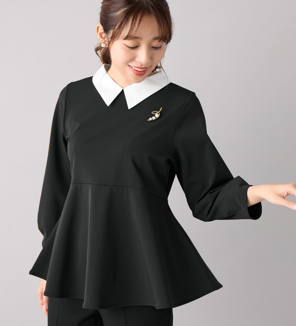 アロッタ Alotta 【嬉しい3つの機能付】ストレッチ素材衿付ペプラムチュニック （ブラック） ブラック