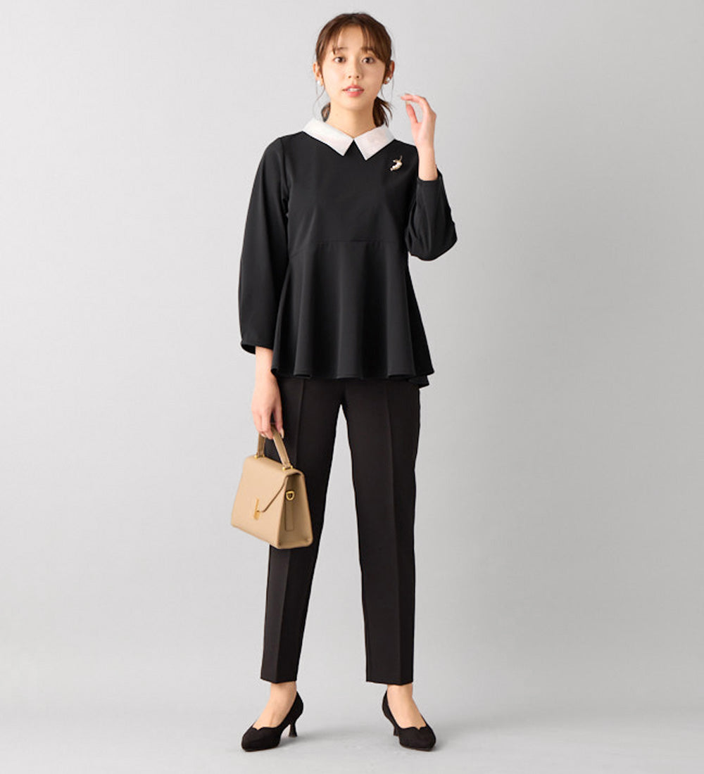 アロッタ Alotta 【嬉しい3つの機能付】ストレッチ素材衿付ペプラムチュニック （ブラック） ブラック