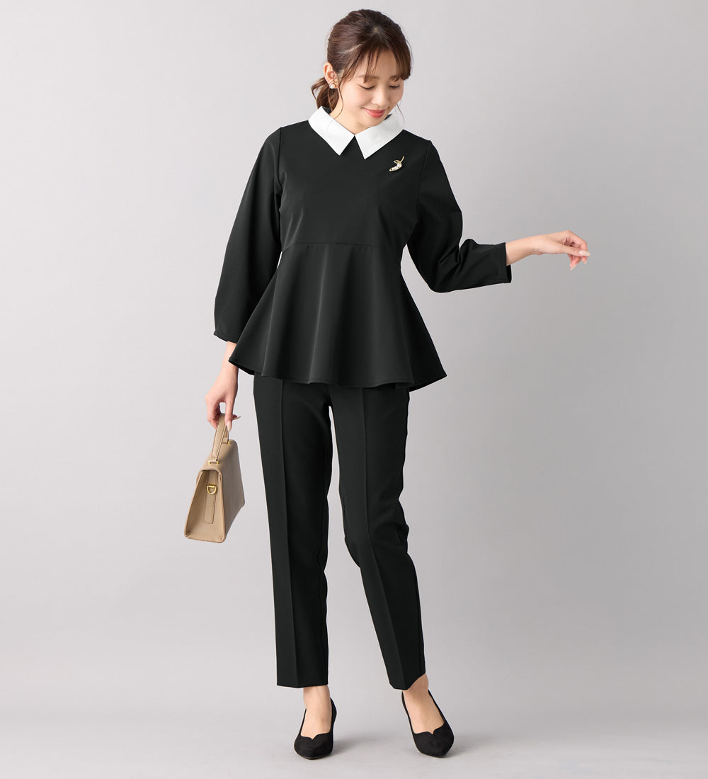 アロッタ Alotta 【嬉しい3つの機能付】ストレッチ素材衿付ペプラムチュニック （ブラック） ブラック