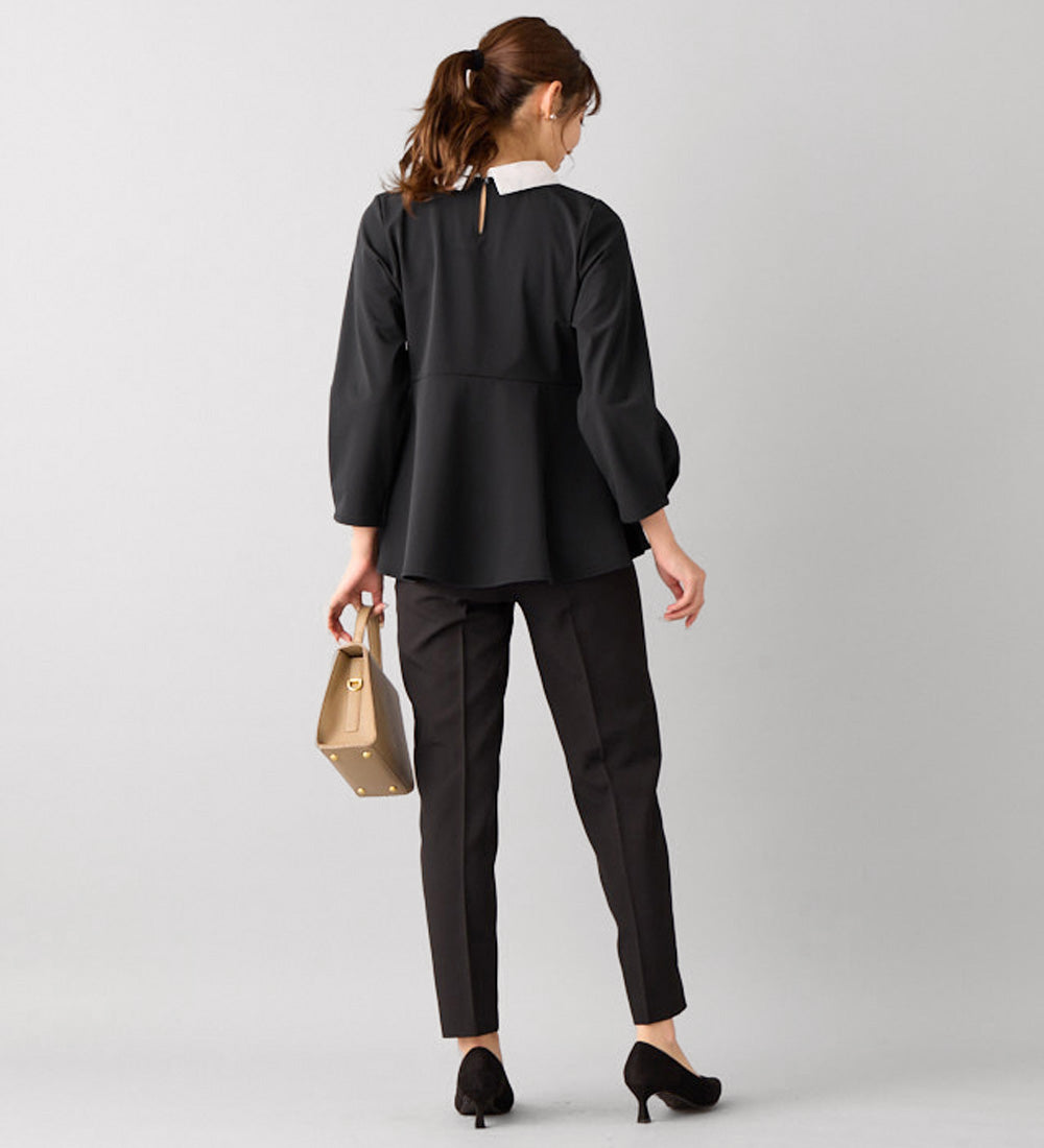 アロッタ Alotta 【嬉しい3つの機能付】ストレッチ素材衿付ペプラムチュニック （ブラック） ブラック