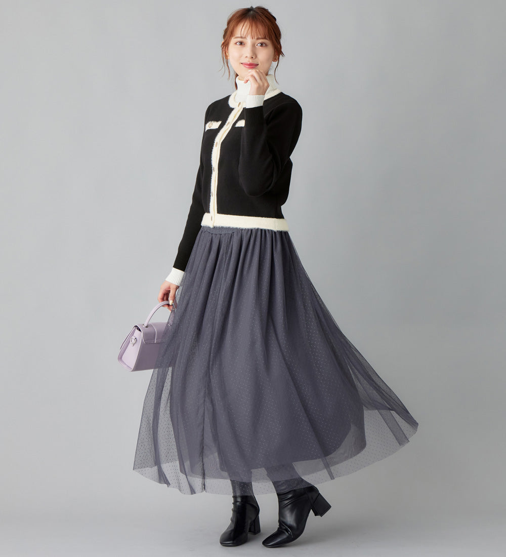 アロッタ Alotta 洗える！もっちりタッチフェザー配色ショート丈ニットカーデ （ブラック） ブラック