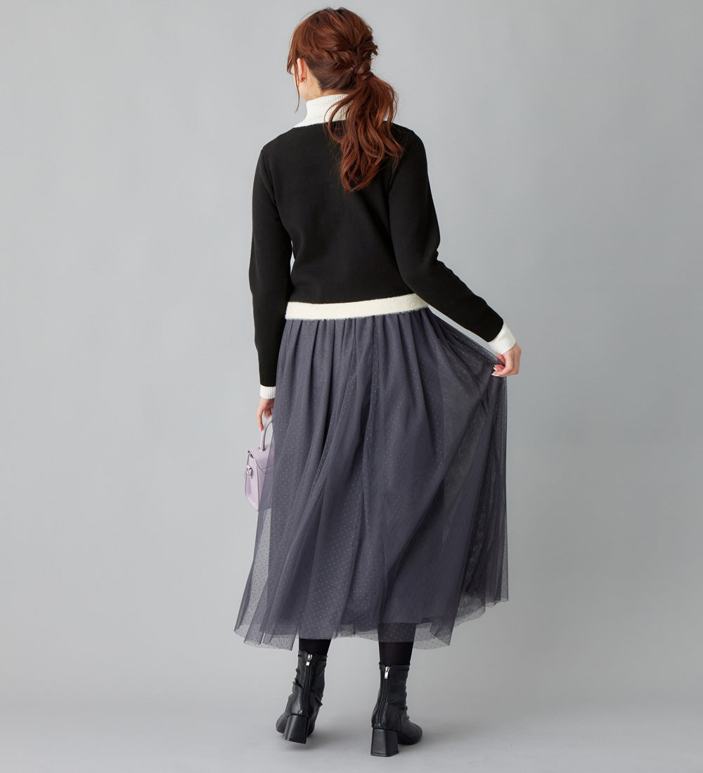 アロッタ Alotta 洗える！もっちりタッチフェザー配色ショート丈ニットカーデ （ブラック） ブラック