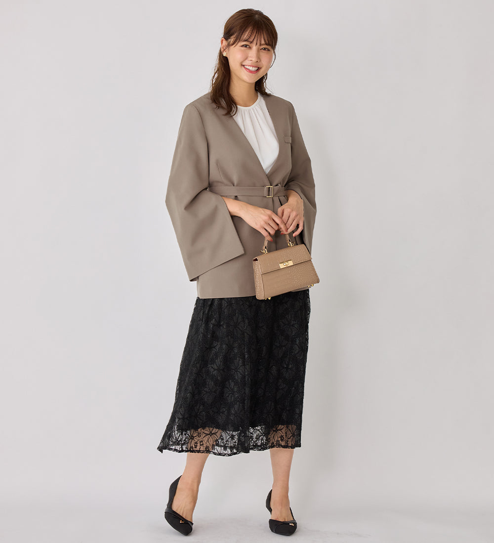 袖ファスナー付ノーカラージャケット モカ