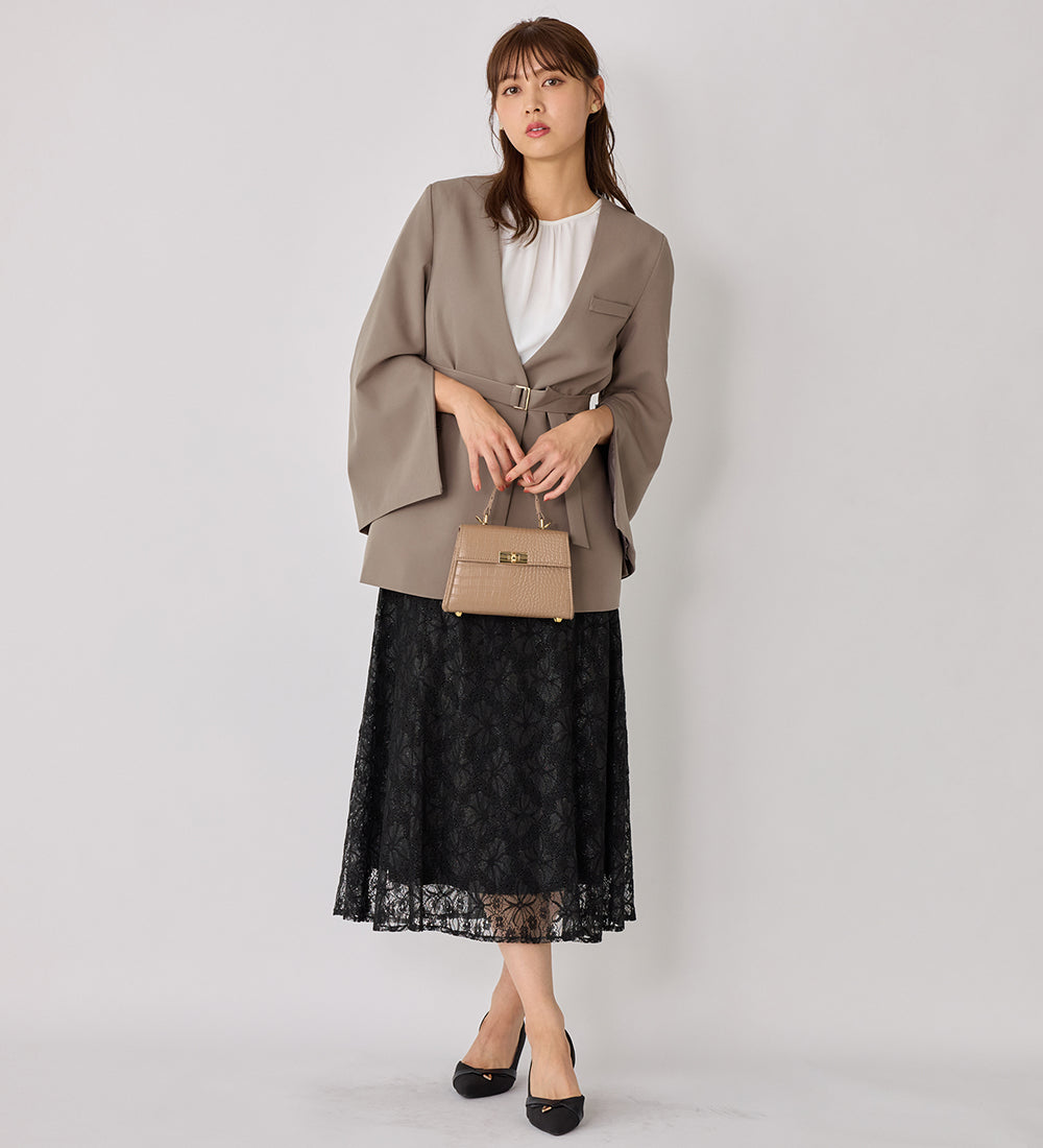 袖ファスナー付ノーカラージャケット モカ