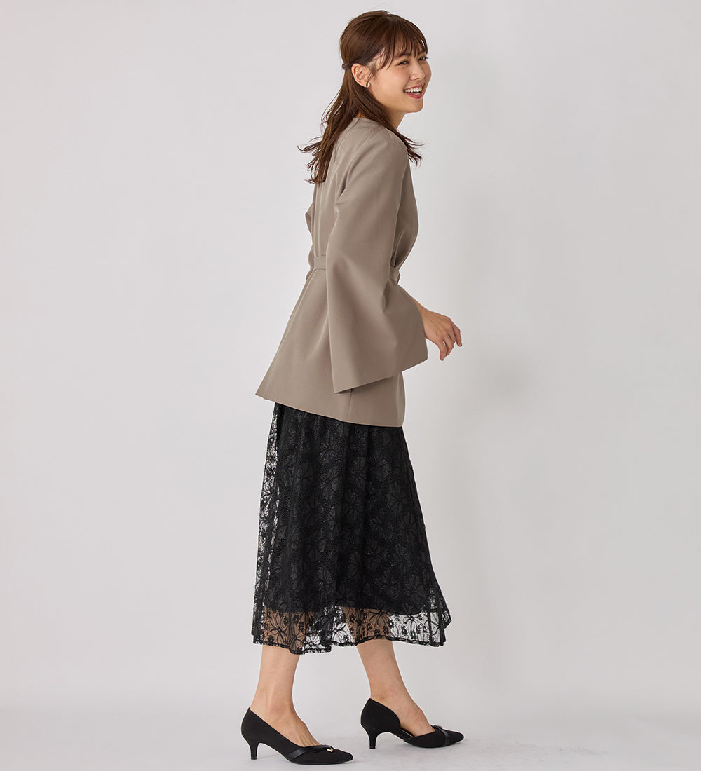 袖ファスナー付ノーカラージャケット モカ