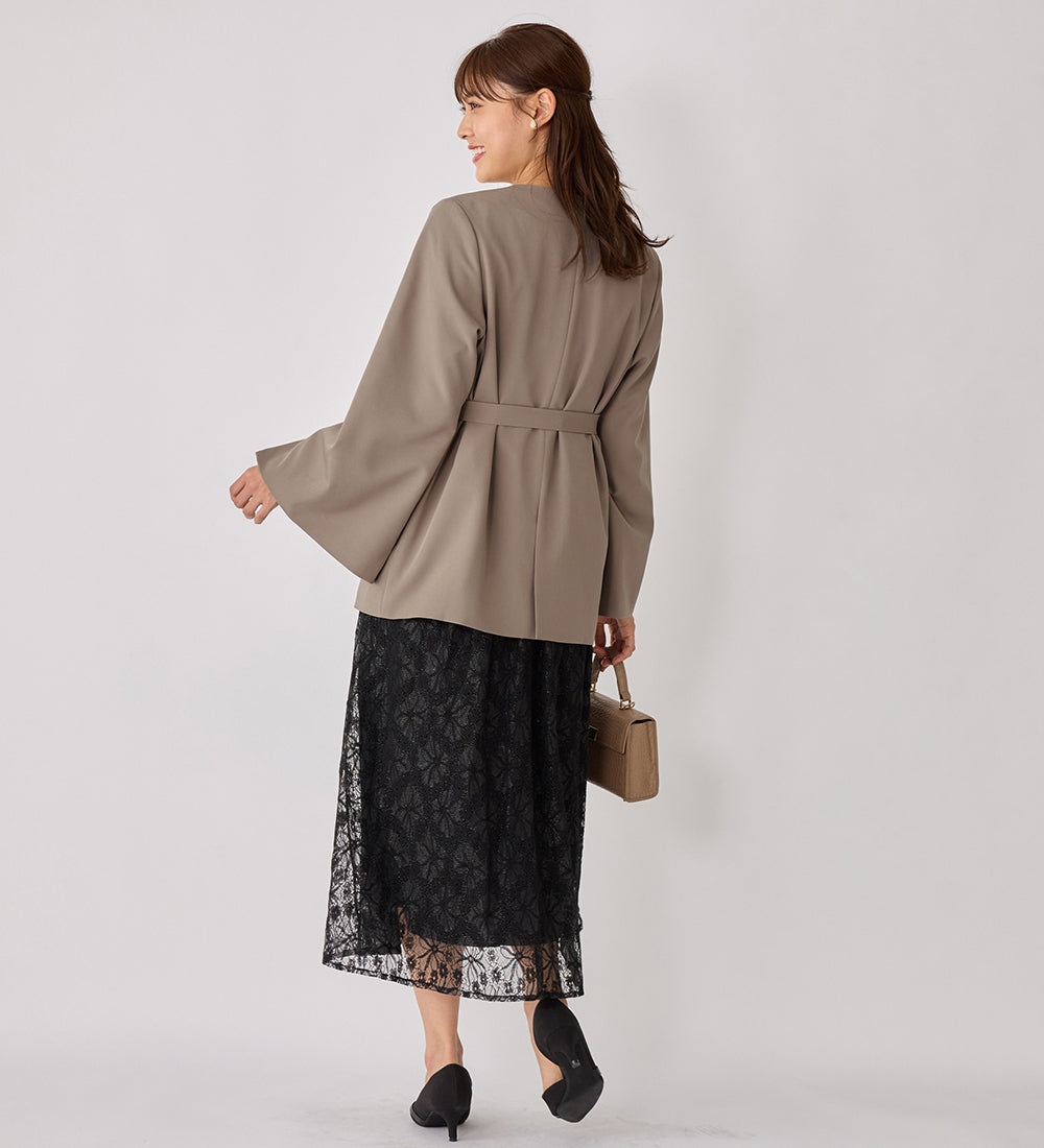 袖ファスナー付ノーカラージャケット モカ