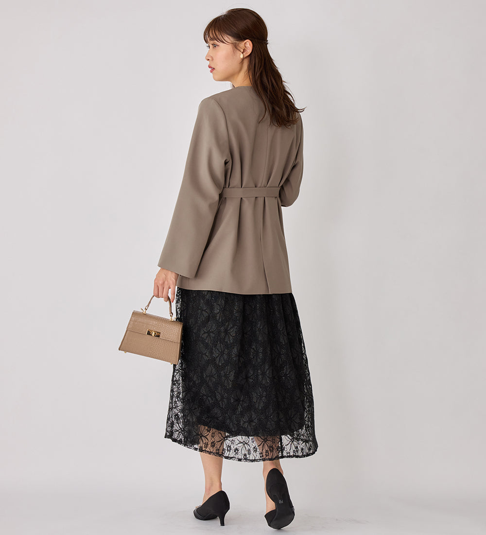 袖ファスナー付ノーカラージャケット モカ