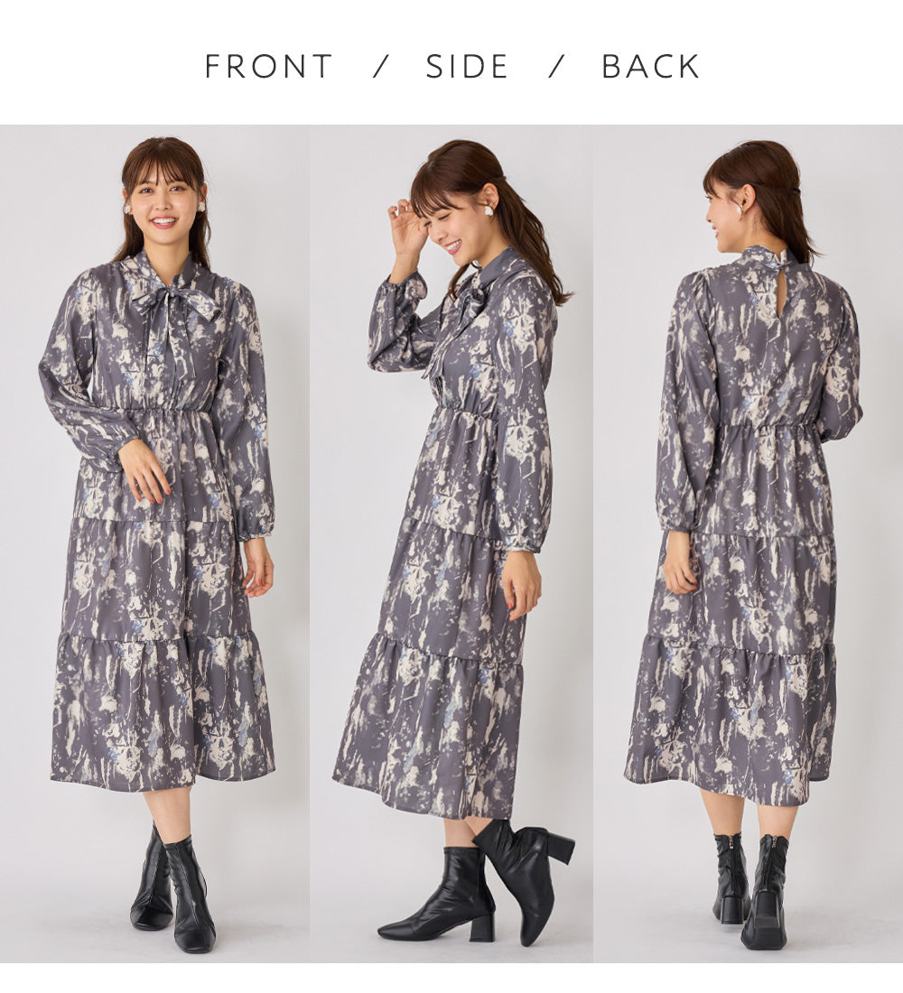 【１枚で決まる】２WAYボウタイ付ワンピース ピンク系
