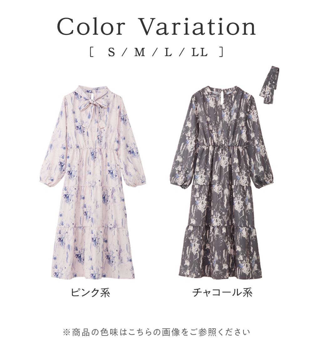 【１枚で決まる】２WAYボウタイ付ワンピース ピンク系